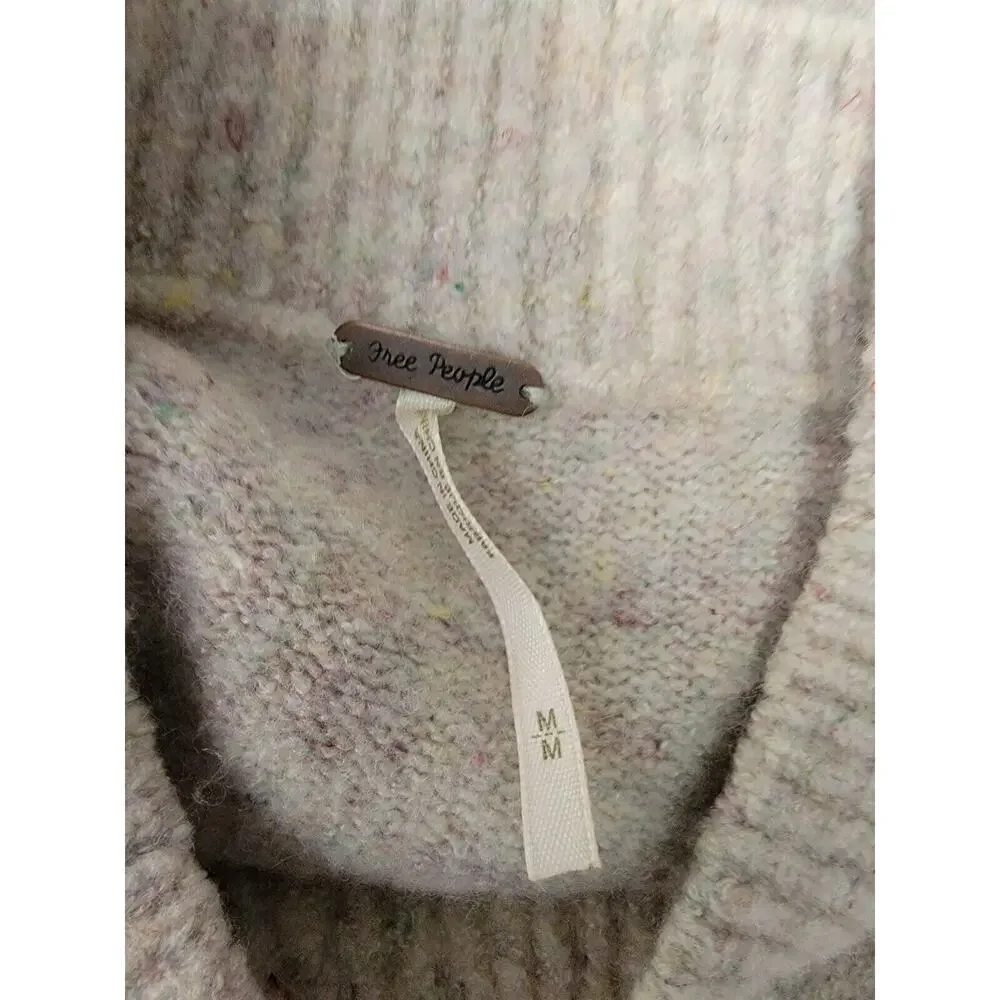 Free People Knit Sweater Long Sleeves Fitted High Neck Ivory Multicolor Specks_8
